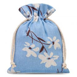 Bolsitas estilo de lino con la impresión 15 x 20 cm - natural / flores azules Bolsas azules
