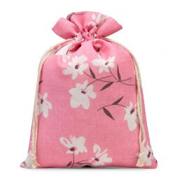 Bolsa estilo lino con la impresión 22 x 30 cm - natural / flores rosadas Bolsas rosas