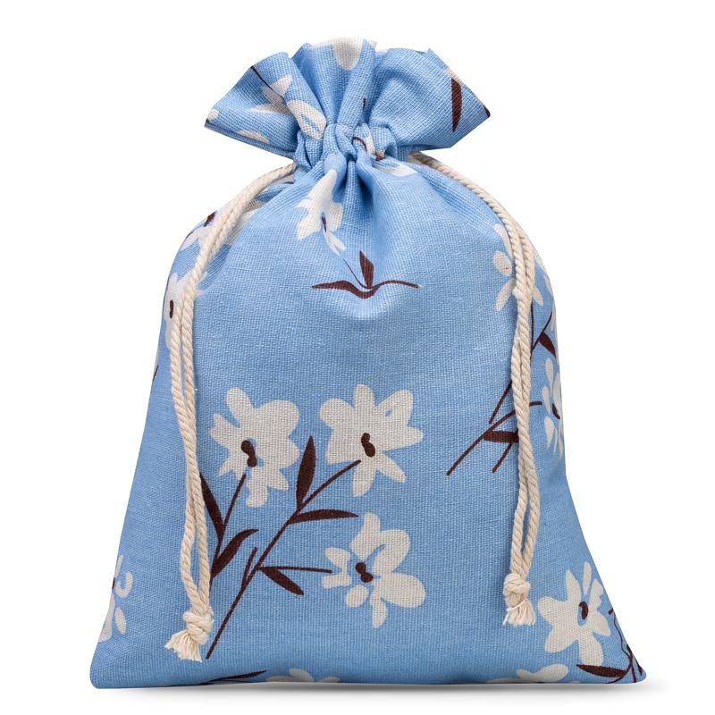 Bolsa estilo lino con la impresión 22 x 30 cm - natural / flores azules Bolsas azules