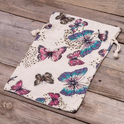 Bolsa estilo lino con la impresión 22 x 30 cm - natural / mariposa Bolsas grandes de lino