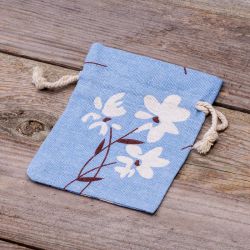 Bolsitas estilo lino con la impresión 10 x 13 cm - natural / flores azules Bolsas de lino