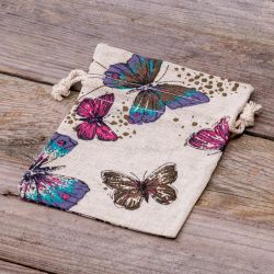 Bolsitas estilo lino con la impresión 12 x 15 cm - natural / mariposa Bolsas de lino