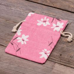 Bolsitas estilo lino con la impresión 12 x 15 cm - natural / flores rosadas Bolsas pequeñas 12x15 cm