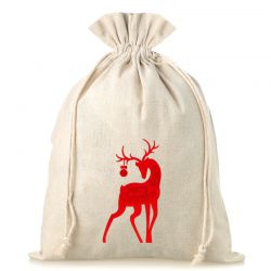 Bolsa estilo lino con la impresión 30 x 40 cm -  natural / Ciervo Bolso de la Navidad