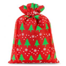 Bolsa grande de yute 26 x 35 cm -  rojo / árbol de Navidad Bolso de la Navidad