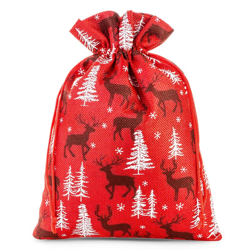 Bolsa grande de yute 26 x 35 cm -  rojo / reno Bolso de la Navidad
