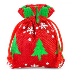 Bolsas de yute 8 x 10 cm - rojo / árbol de Navidad Bolso de la Navidad