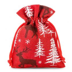 Bolsas de yute 10 x 13 cm - rojo / reno Bolso de la Navidad