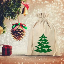 Bolsa estilo lino 26 x 35 cm con la impresión - natural / árbol de Navidad Bolsas ocasionales