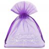 Bolsas de organza 9 x 12 cm - violeta oscuro con impresión (lavanda) - 3 Bolsas violeta oscuro