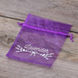 Bolsas de organza 9 x 12 cm - violeta oscuro con impresión (lavanda) - 3 Bolsas para lavanda