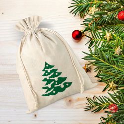 Bolsa estilo lino 26 x 35 cm con la impresión - natural / árbol de Navidad Bolsas con impresion