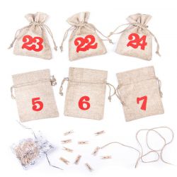 Calendario de Adviento bolsas de yute 11 x 14 cm: natural + números rojos Bolso de la Navidad