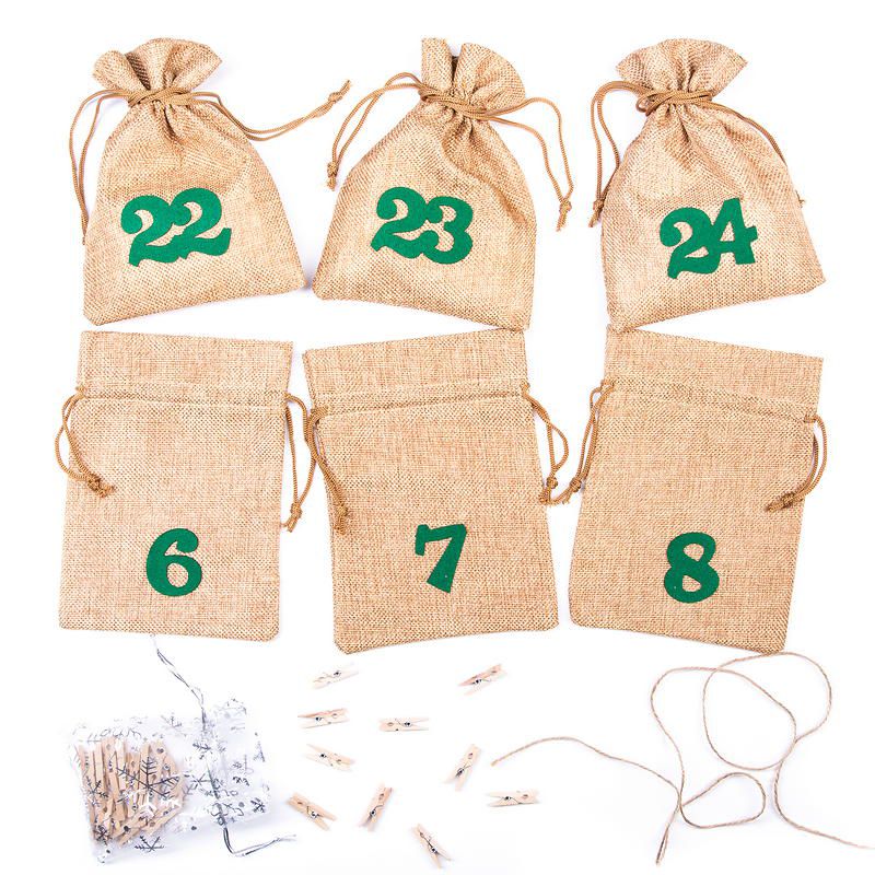1 ud. Calendario de Adviento bolsas de yute 13 x 18 cm: marrón claro + números verdes