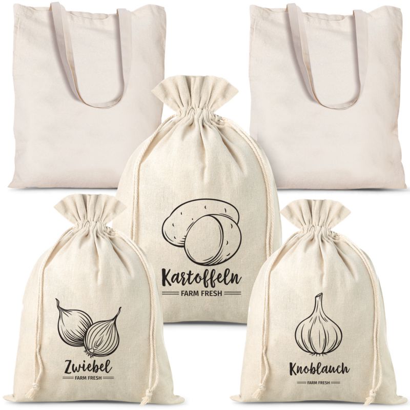 Bolsas estilo lino para verduras (3 uds) y bolsas de compra de algodón (2 uds) (DE) Bolsas de algodón