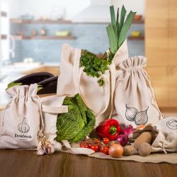 Bolsas estilo lino para verduras (3 uds) y bolsas de compra de algodón (2 uds) (DE) Bolsas de la compra con asas