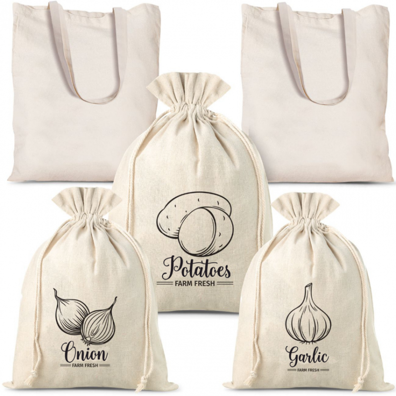 5 uds Bolsas estilo lino para verduras (3 uds) y bolsas de compra de algodón (2 uds) (EN)