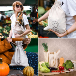 Bolsas estilo lino para verduras (3 uds) y bolsas de compra de algodón (2 uds) (EN) Woreczki z organzy