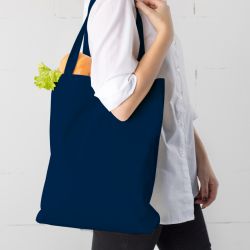 Bolsa de algodón 38 x 42 cm con asas largas - azul marino Bolsas de la compra con asas