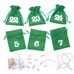 Calendario de adviento bolsas de yute 12 x 15 - verde + números blancos Bolso de la Navidad