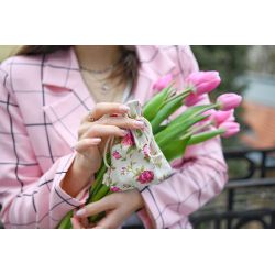 Bolsitas estilo lino con la impresión 8 x 10 cm - natural / rosas Bolsas claros naturales