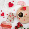 Bolsitas estilo lino con la impresión 11 x 14 cm - natural / rosas San Valentín