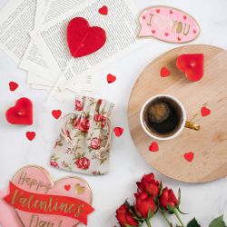 Bolsitas estilo lino con la impresión 13 x 18 cm - natural / rosas San Valentín