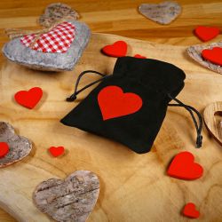Bolsas de terciopelo 8 x 10 cm - negro - corazón San Valentín