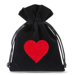 Bolsas de terciopelo 8 x 10 cm - negro - corazón Bolsas de terciopelo