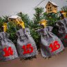 Calendario de adviento bolsas de yute 12 x 15 cm: gris + números rojos Navidad