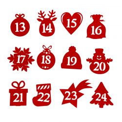 números autoadhesivos 1-24: rojos MIX Navidad