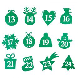 números autoadhesivos 1-24: verdes MIX Navidad