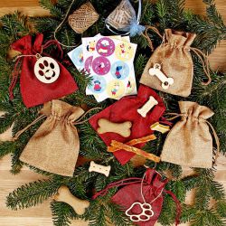 Calendario de adviento bolsas de yute 12 x 15 cm y 13 x 18 cm burdeos y marrón claro Envoltorio de regalo