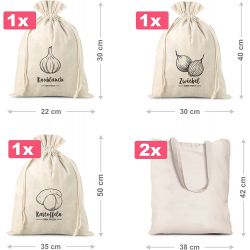 Bolsas estilo lino para verduras (3 uds) y bolsas de compra de algodón (2 uds) (EN) Bolsas de algodón