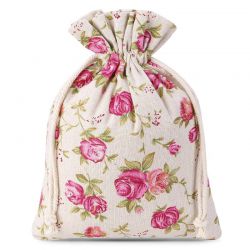Bolsas estilo lino con la impresión 22 x 30 cm - natural / rosas Bolsas grandes 22x30 cm