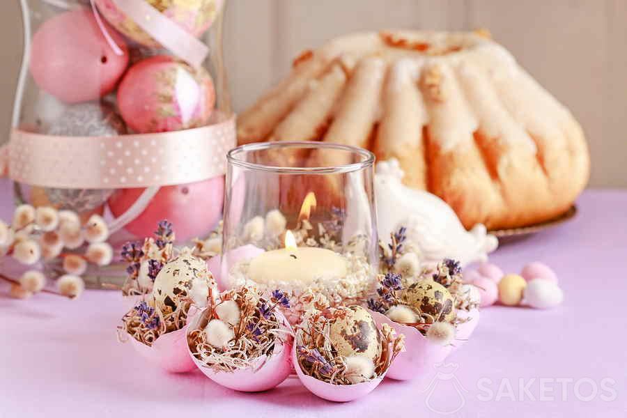 Decoraciones de Pascua DIY: candelabro hecho de cáscaras de huevo
