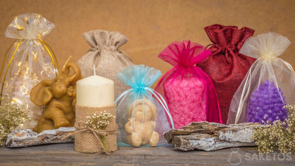 Bolsas de tela como embalaje para velas artesanales
