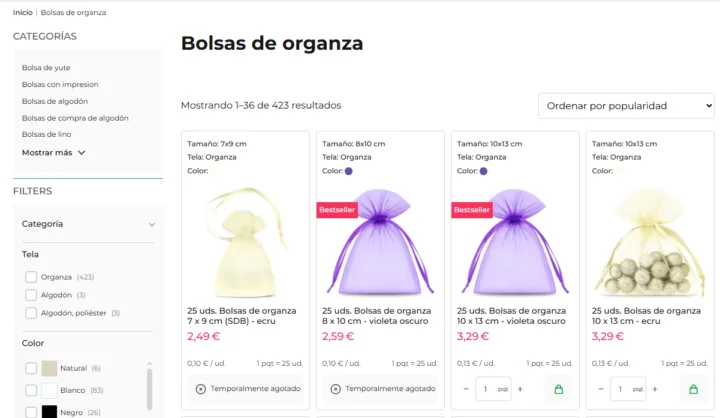 Bolsitas de organza como envoltorio para regalos