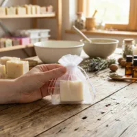 Pequeñas bolsas de organza ideales para el envasado de jabones artesanales.