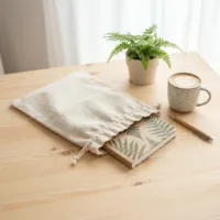 Bolsas de lino como embalaje ecológico para libretas y recuerdos.