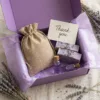 Bolsas de yute para jabones naturales con aroma a lavanda.