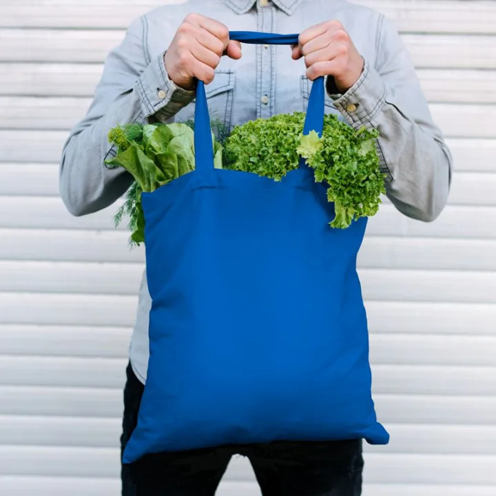 Bolsa de algodón 38 x 42 cm con asas largas - azul Bolsas de algodón