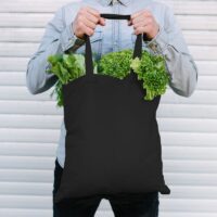 Bolsa de algodón 38 x 42 cm con asas largas - negro Bolsas de la compra con asas