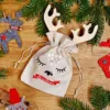 Bolsa de yute 13 x 18 cm: Navidad + bola de madera con cuernos Bolsa de yute
