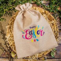 Bolsa grande de yute 30 x 40 cm con estampado - happy Bolsa de yute