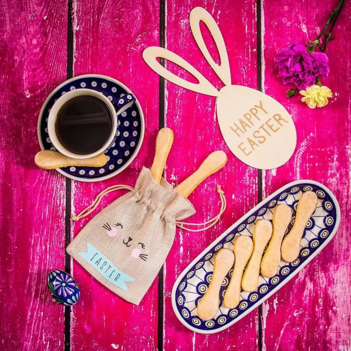 Bolsa de yute con dimensiones 13 x 18 cm- Pascua + huevo de Pascua de madera con orejas Bolsa de yute