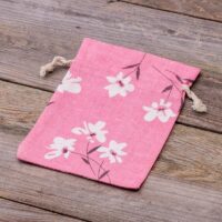 Bolsita estilo lino con la impresión 15 x 20 cm - natural / flores rosadas Viajes