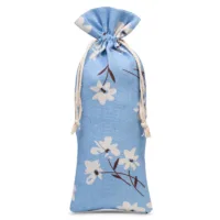 Bolsita estilo lino con la impresión 16 x 37 cm - natural / flores azules Bolsas azules