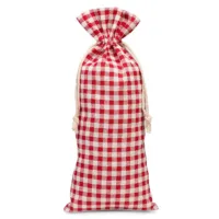 Bolsita estilo lino con la impresión 16 x 37 cm - natural / enrejado rojo Bolsas medianas 16x37 cm