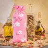 Bolsita estilo lino con la impresión 16 x 37 cm - natural / flores rosadas Bolsas rosas